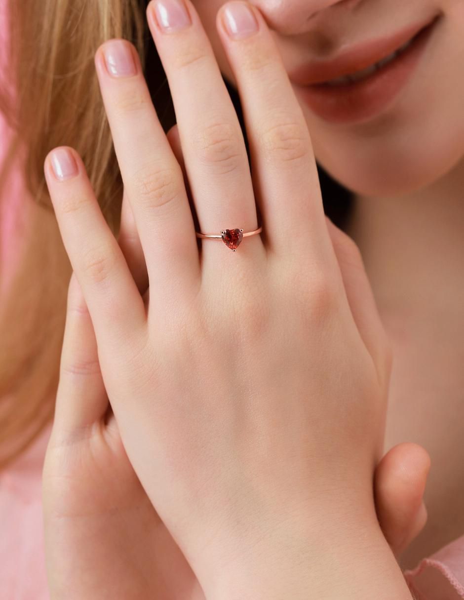 Anillo de corazón de plata vermeil P 925 zirconia cúbica con acabado baño de oro rosa 12