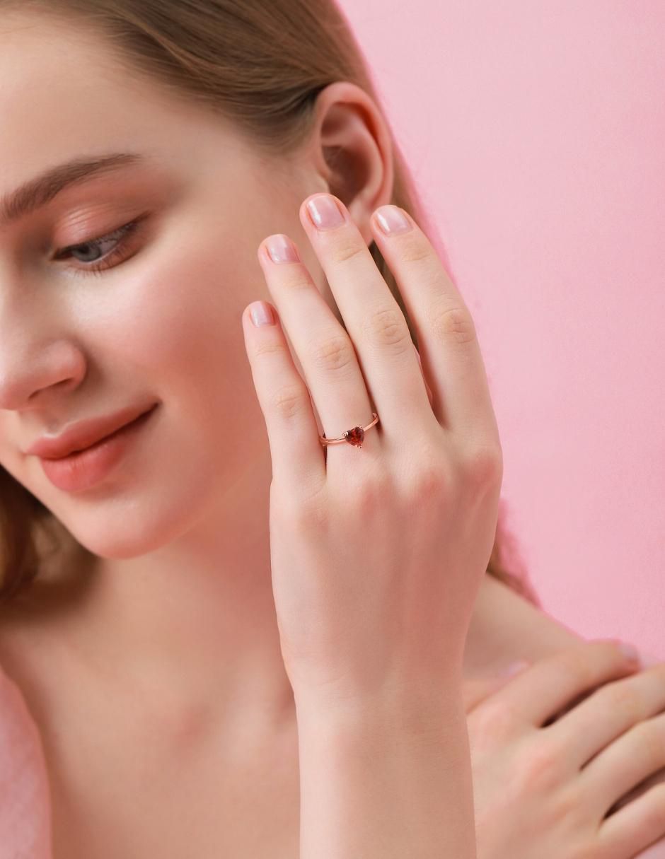 Anillo de corazón de plata vermeil P 925 zirconia cúbica con acabado baño de oro rosa 5