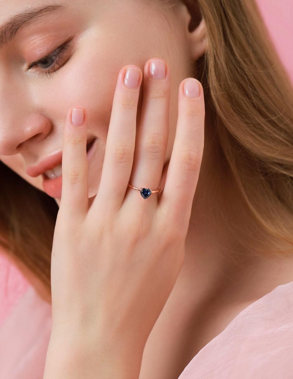 Anillo de corazón de plata vermeil P 925 zirconia cúbica con acabado baño de oro rosa 6
