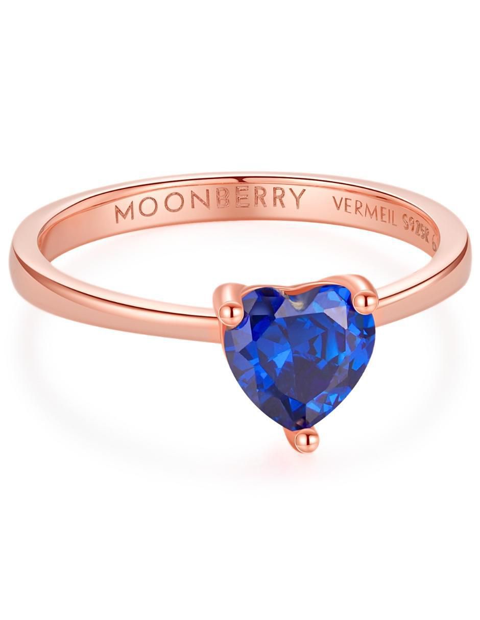 Anillo de corazón de plata vermeil P 925 zirconia cúbica con acabado baño de oro rosa 8