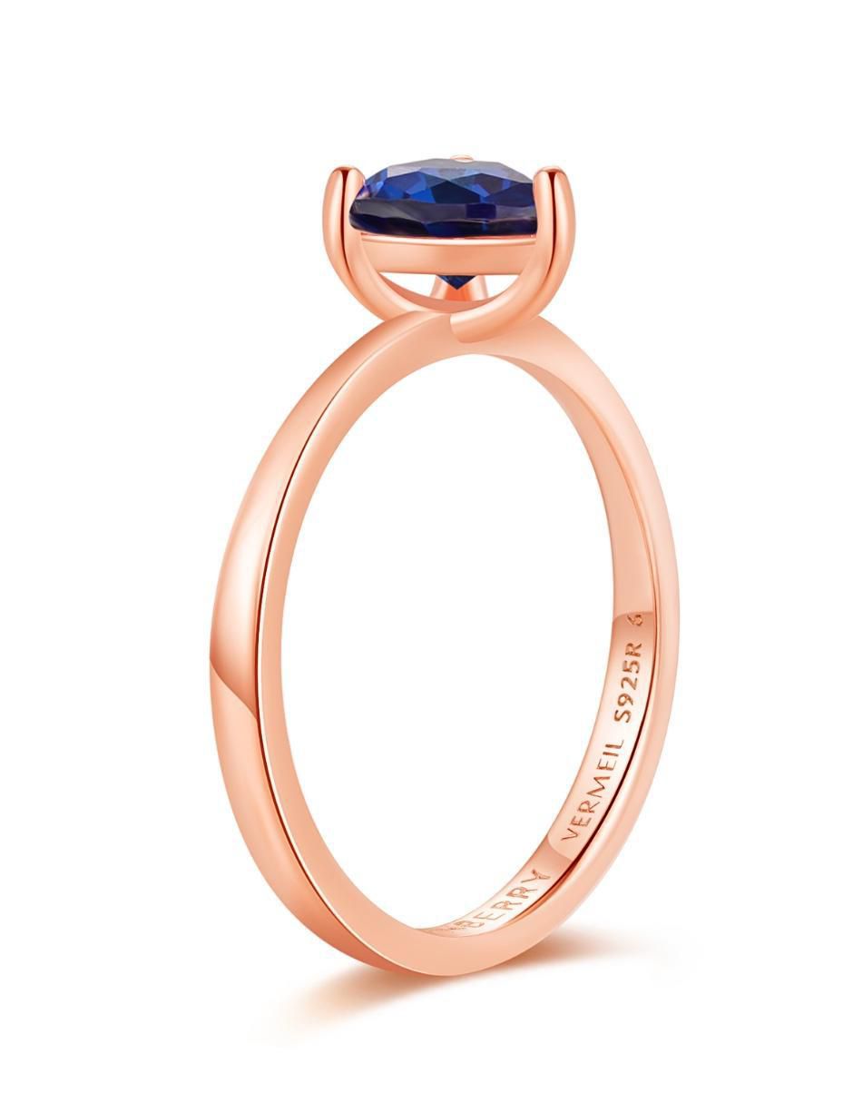 Anillo de corazón de plata vermeil P 925 zirconia cúbica con acabado baño de oro rosa