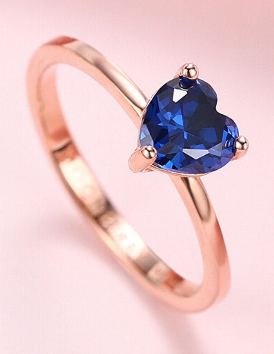 Anillo de corazón de plata vermeil P 925 zirconia cúbica con acabado baño de oro rosa 13