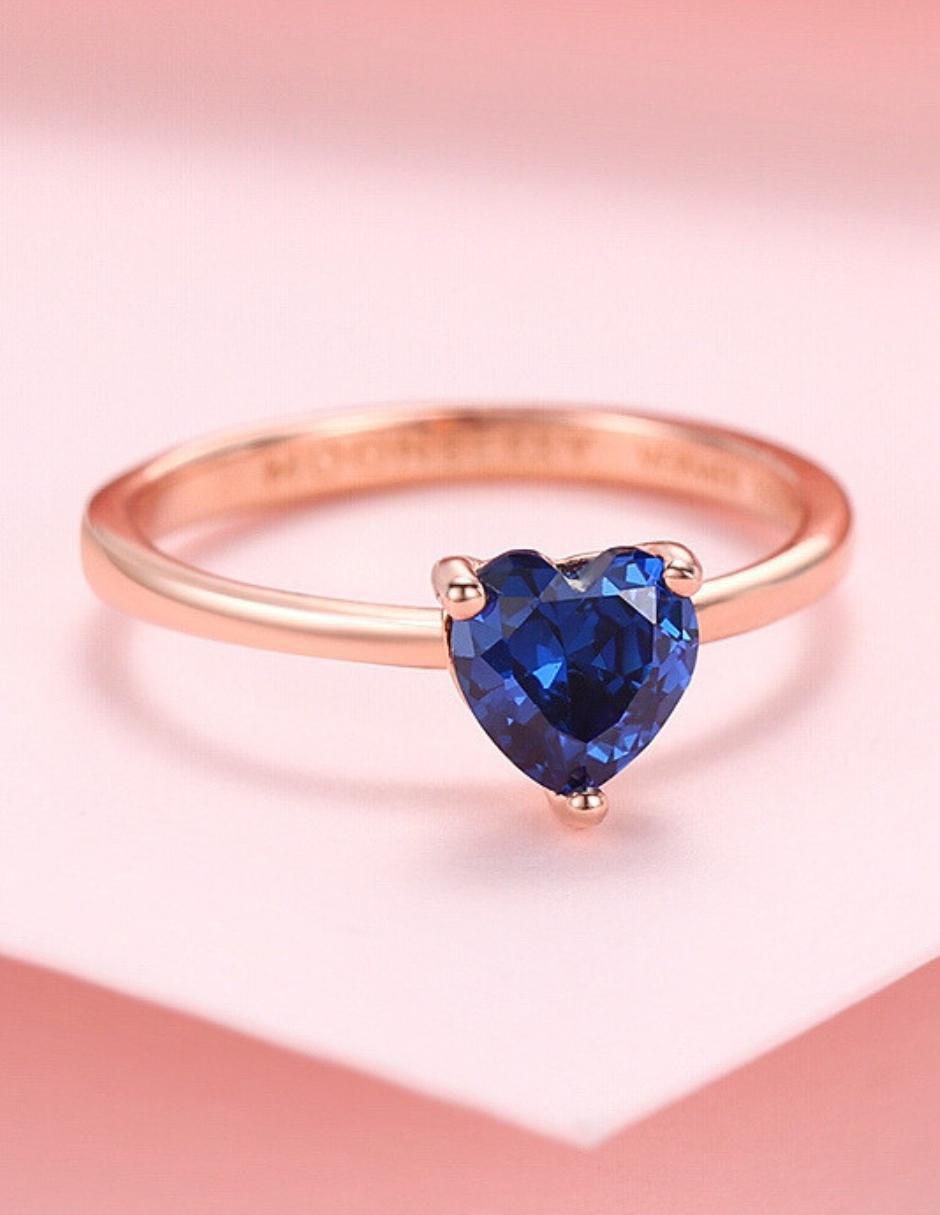 Anillo de corazón de plata vermeil P 925 zirconia cúbica con acabado baño de oro rosa
