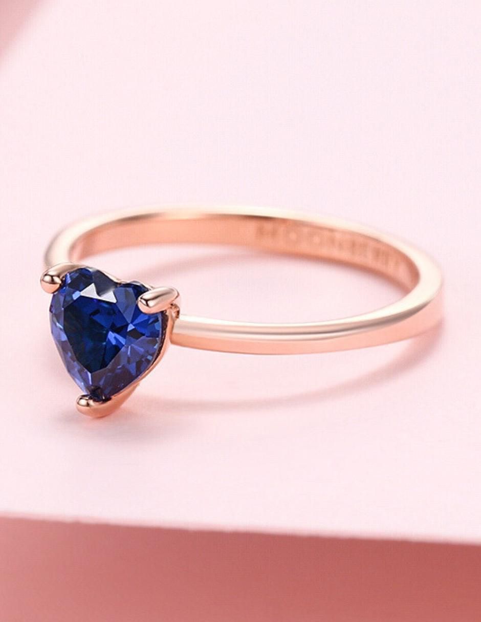 Anillo de corazón de plata vermeil P 925 zirconia cúbica con acabado baño de oro rosa 9
