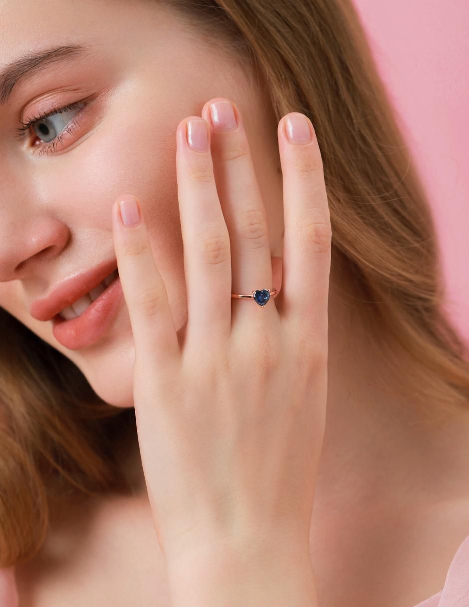 Anillo de corazón de plata vermeil P 925 zirconia cúbica con acabado baño de oro rosa 12