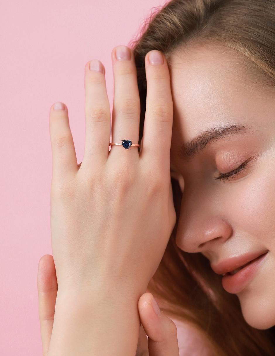 Anillo de corazón de plata vermeil P 925 zirconia cúbica con acabado baño de oro rosa 5