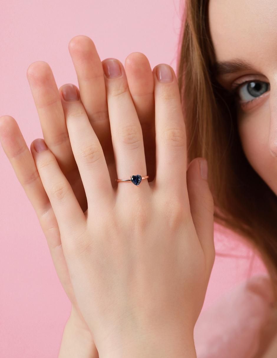 Anillo de corazón de plata vermeil P 925 zirconia cúbica con acabado baño de oro rosa 11