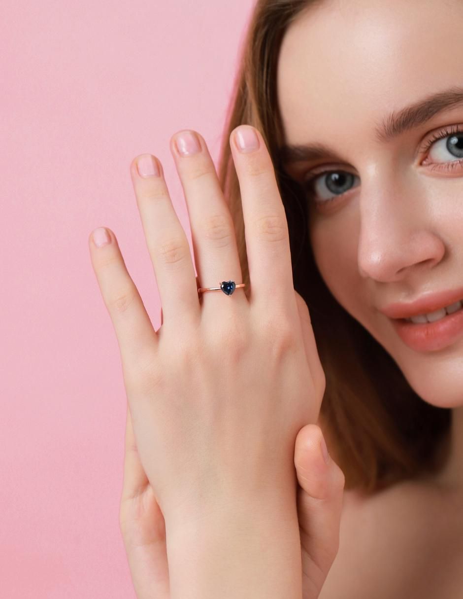 Anillo de corazón de plata vermeil P 925 zirconia cúbica con acabado baño de oro rosa 7