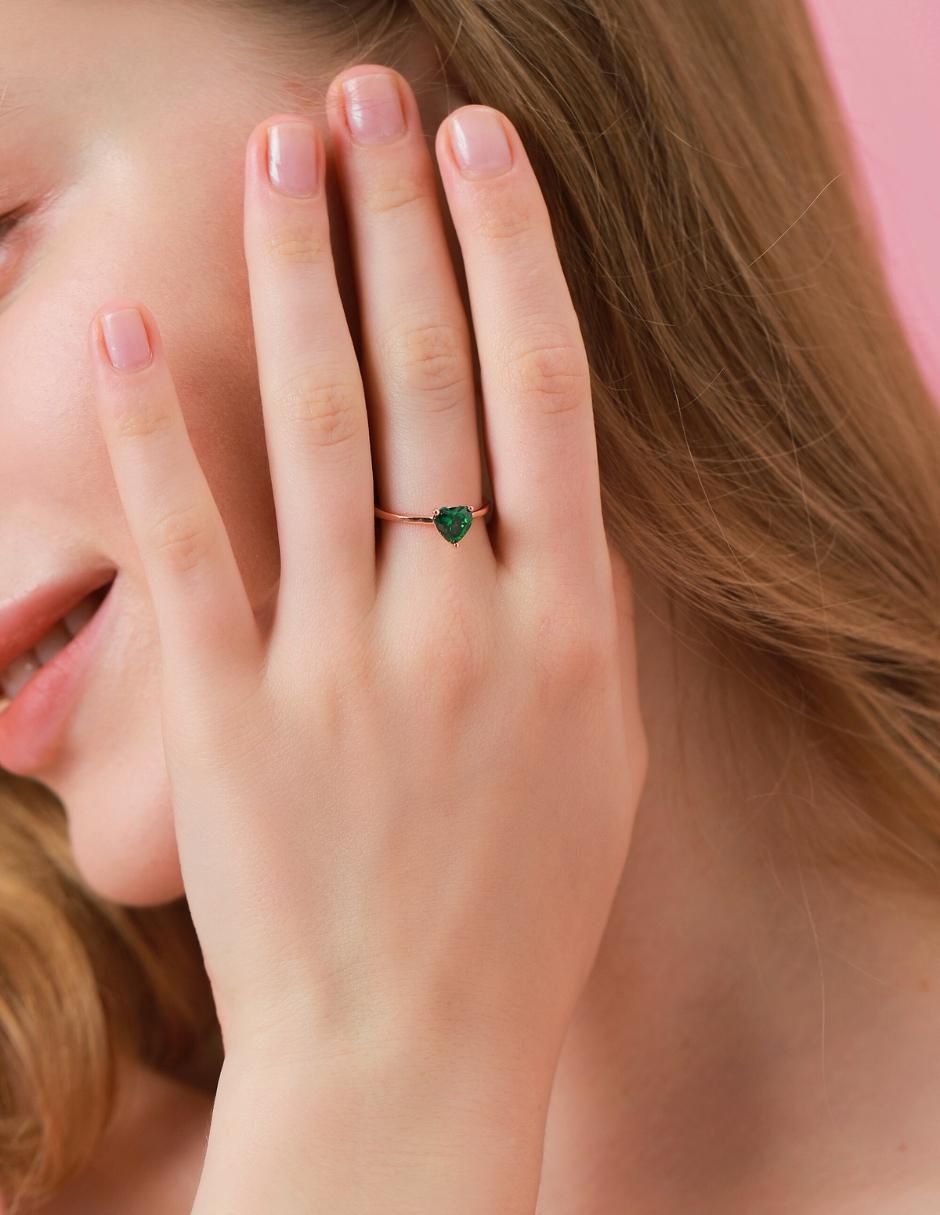 Anillo de corazón de plata vermeil P 925 zirconia cúbica con acabado baño de oro rosa 6