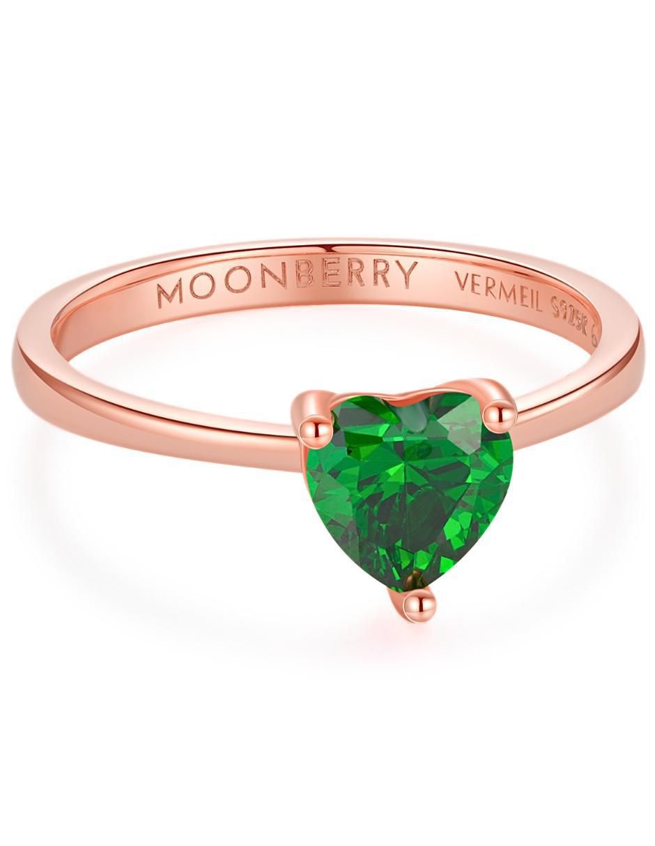 Anillo de corazón de plata vermeil P 925 zirconia cúbica con acabado baño de oro rosa 8
