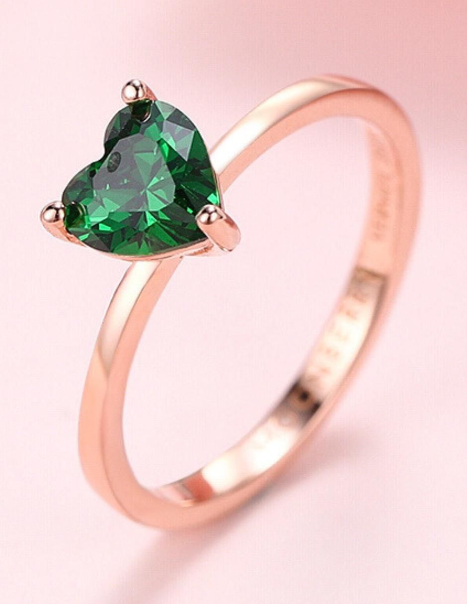 Anillo de corazón de plata vermeil P 925 zirconia cúbica con acabado baño de oro rosa 13