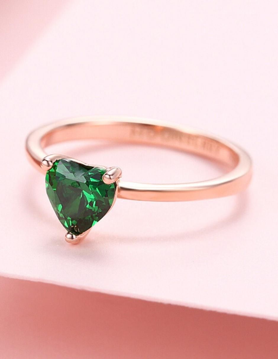 Anillo de corazón de plata vermeil P 925 zirconia cúbica con acabado baño de oro rosa
