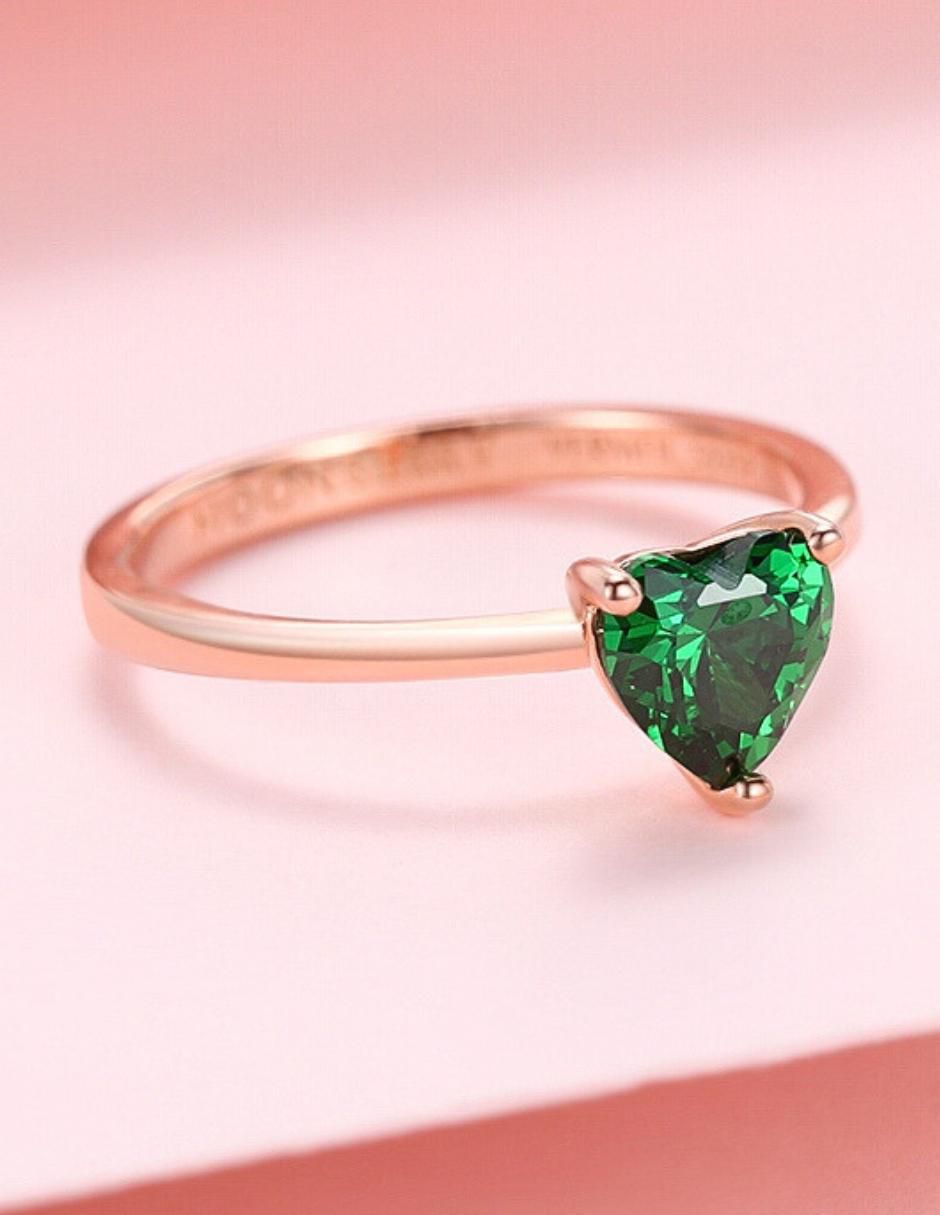 Anillo de corazón de plata vermeil P 925 zirconia cúbica con acabado baño de oro rosa 9