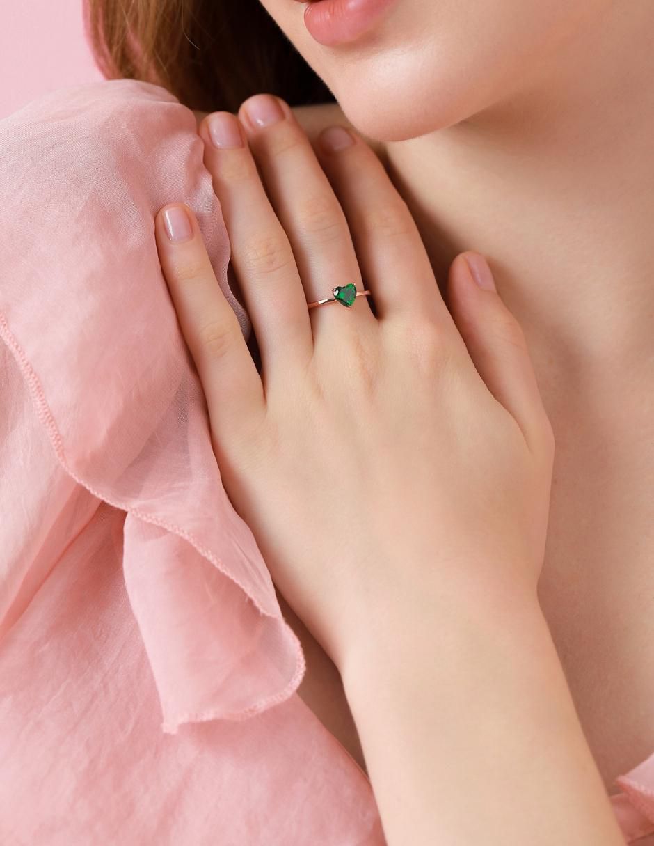Anillo de corazón de plata vermeil P 925 zirconia cúbica con acabado baño de oro rosa 12