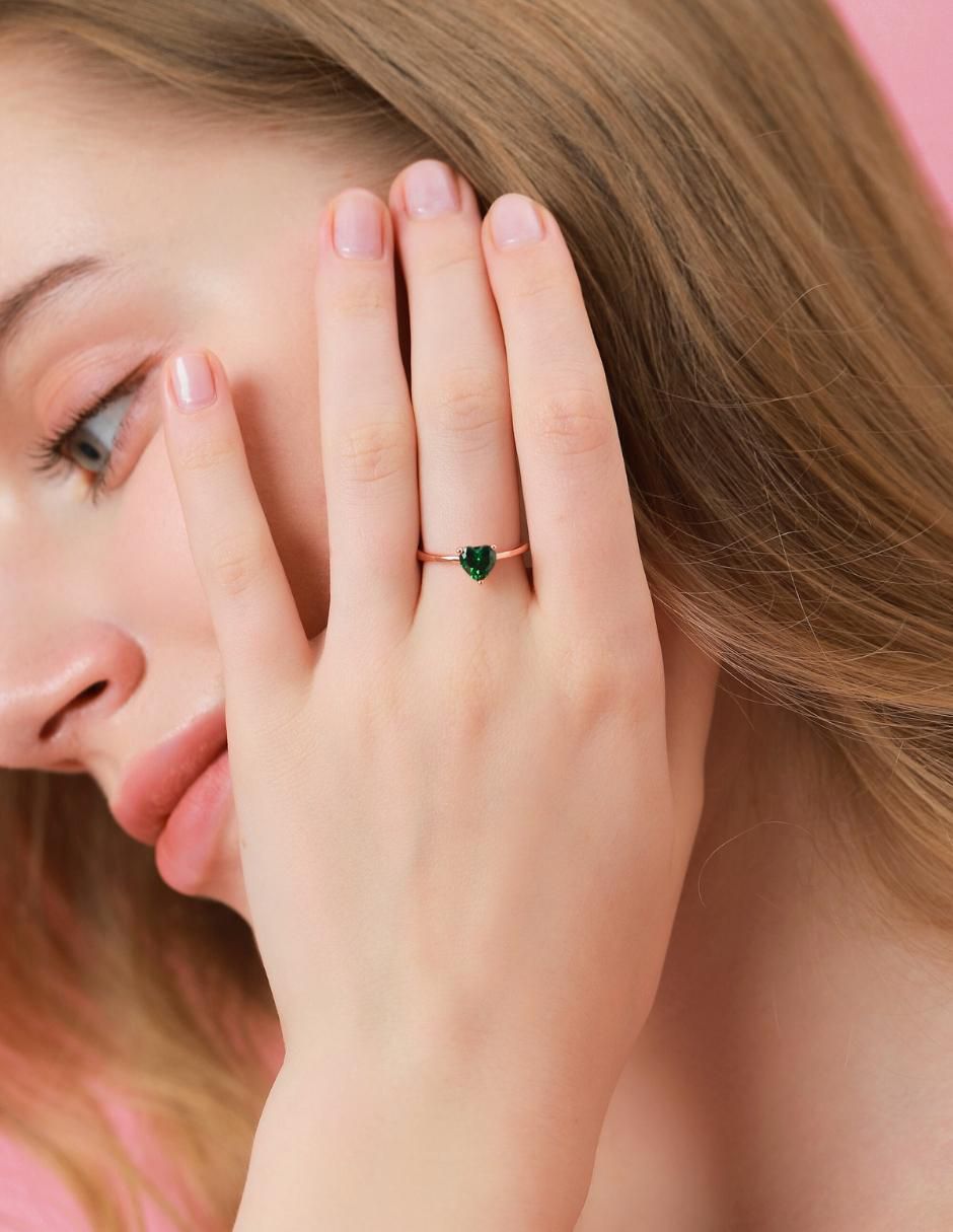 Anillo de corazón de plata vermeil P 925 zirconia cúbica con acabado baño de oro rosa 5