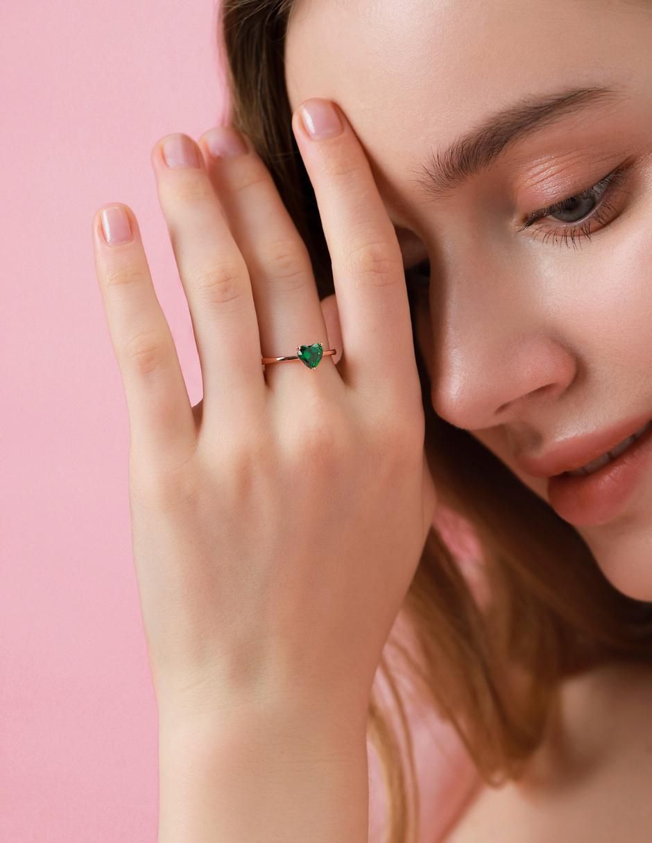 Anillo de corazón de plata vermeil P 925 zirconia cúbica con acabado baño de oro rosa 11