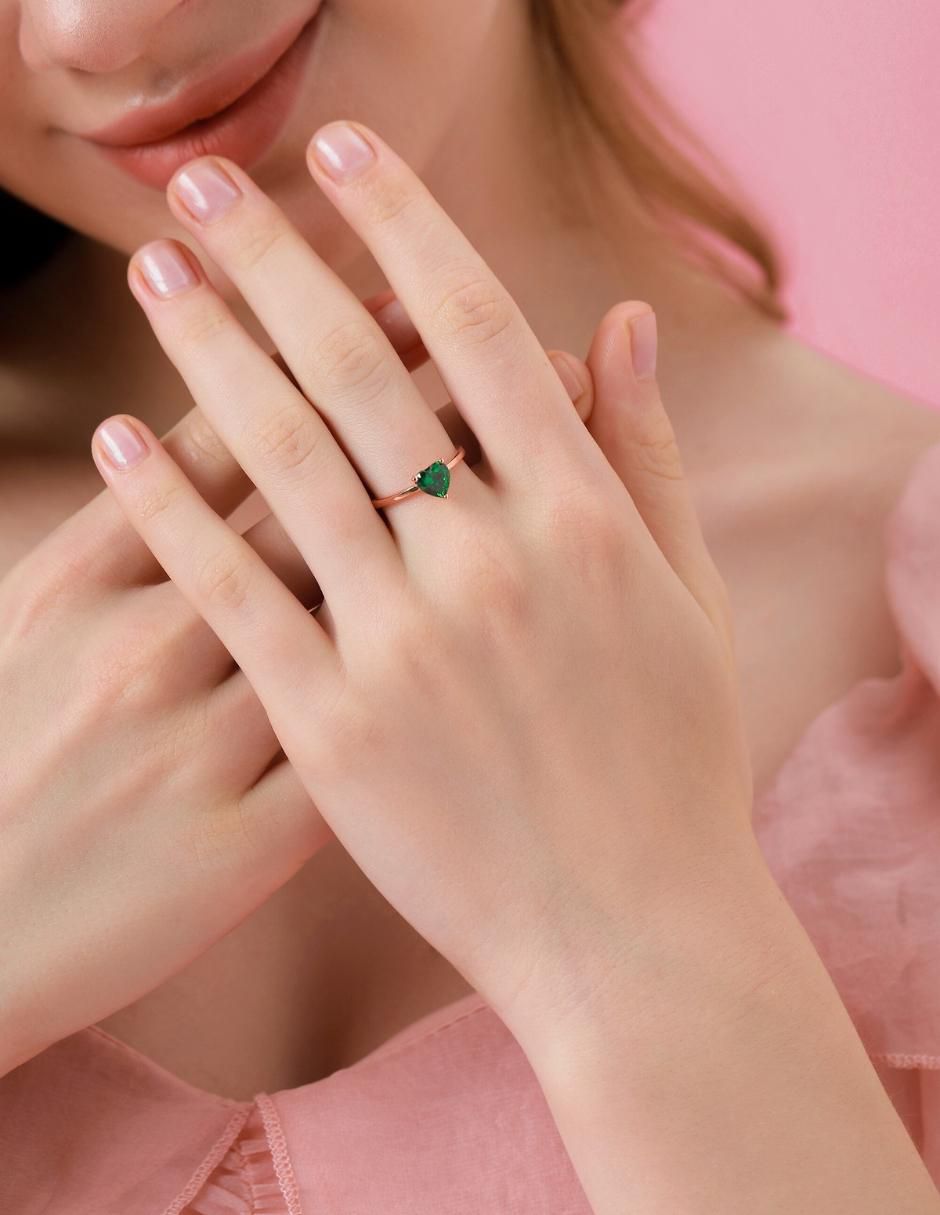Anillo de corazón de plata vermeil P 925 zirconia cúbica con acabado baño de oro rosa 7
