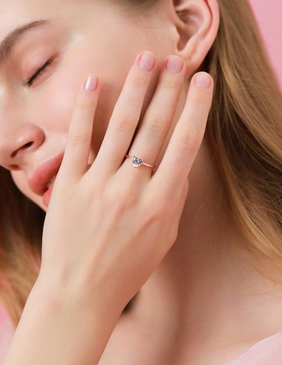 Anillo de corazón de plata vermeil P 925 zirconia cúbica con acabado baño de oro rosa 6