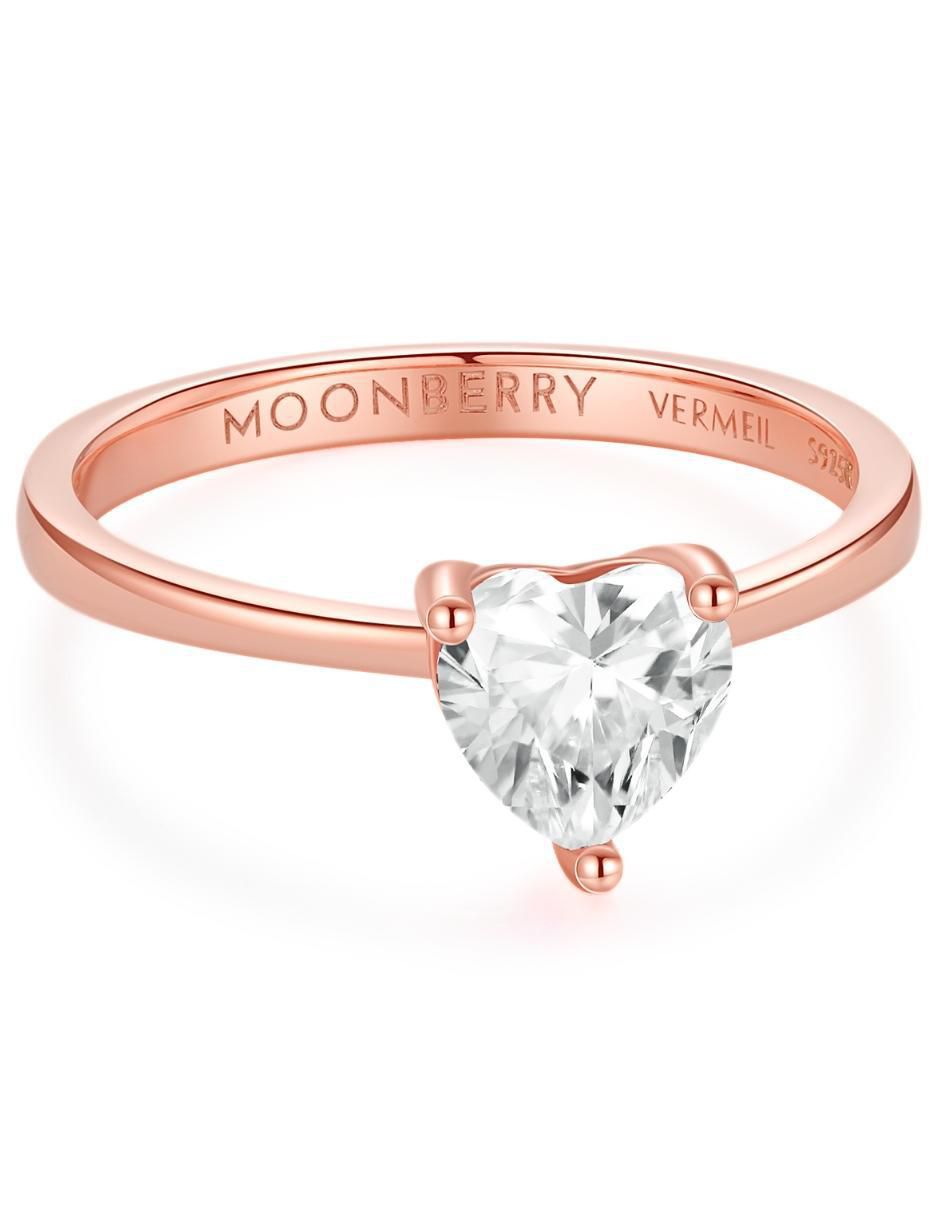 Anillo de corazón de plata vermeil P 925 zirconia cúbica con acabado baño de oro rosa 8