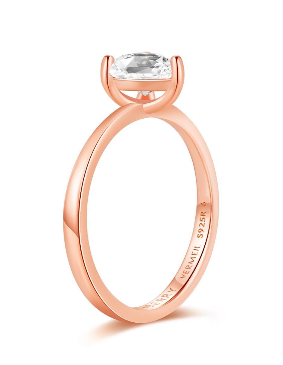 Anillo de corazón de plata vermeil P 925 zirconia cúbica con acabado baño de oro rosa