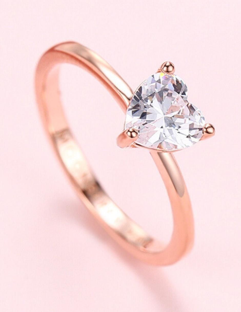 Anillo de corazón de plata vermeil P 925 zirconia cúbica con acabado baño de oro rosa 13