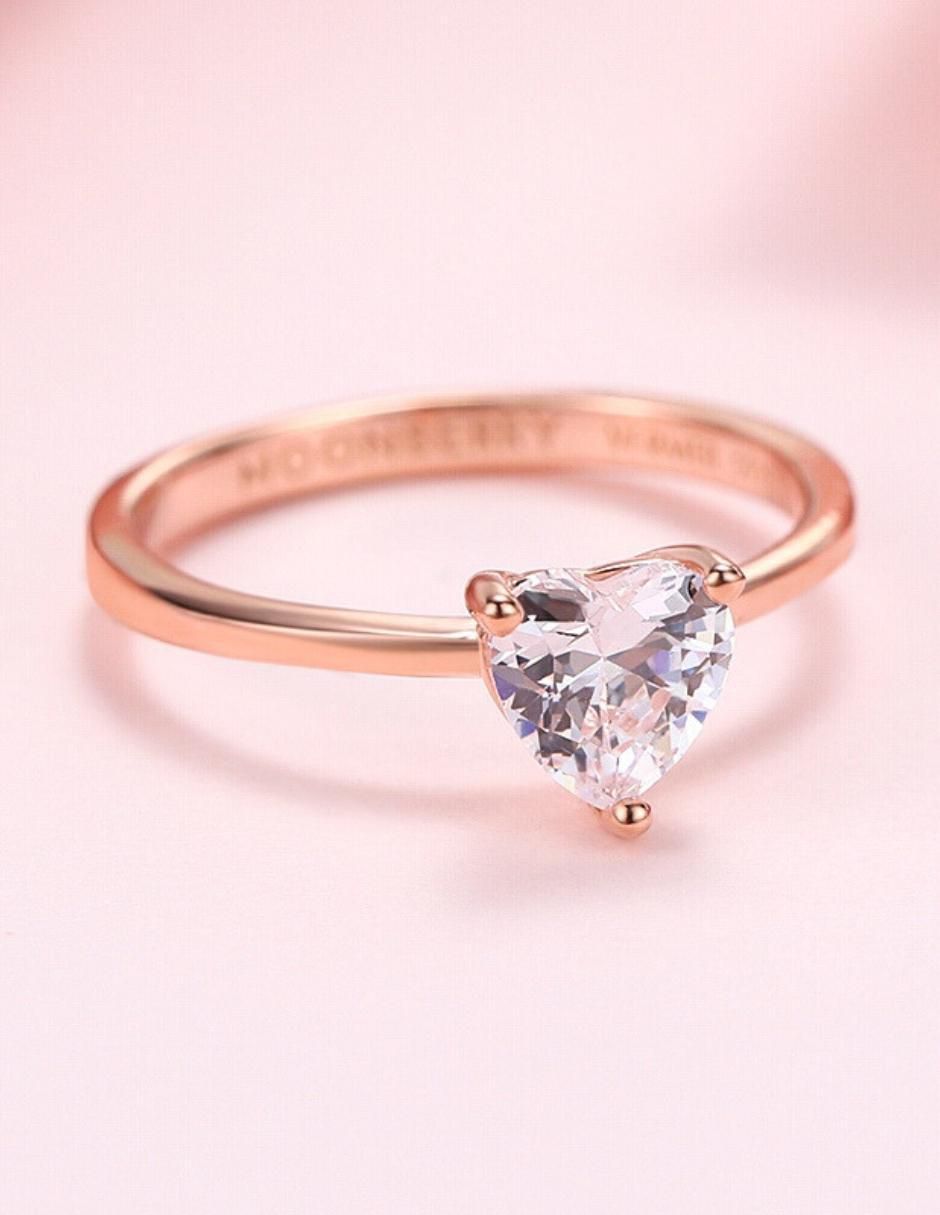 Anillo de corazón de plata vermeil P 925 zirconia cúbica con acabado baño de oro rosa