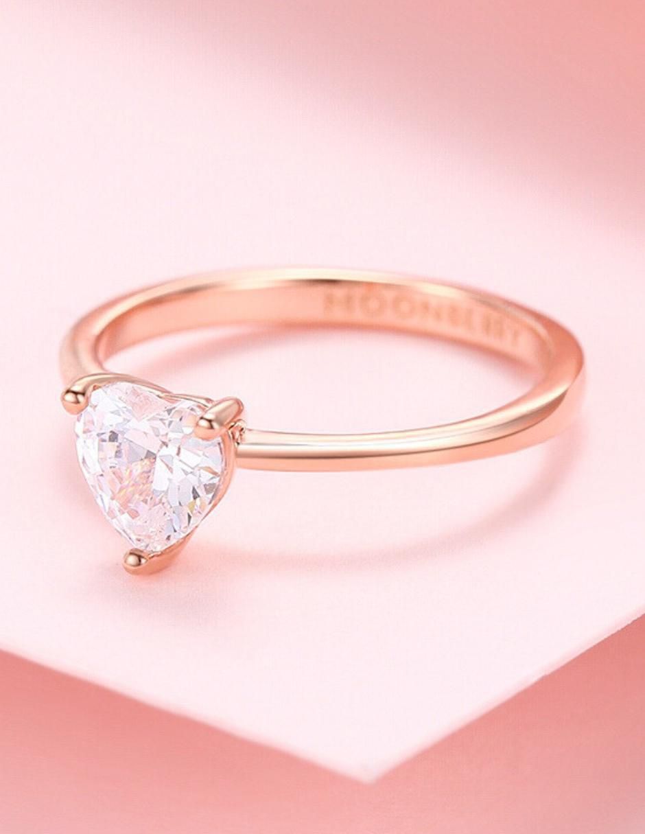 Anillo de corazón de plata vermeil P 925 zirconia cúbica con acabado baño de oro rosa 9