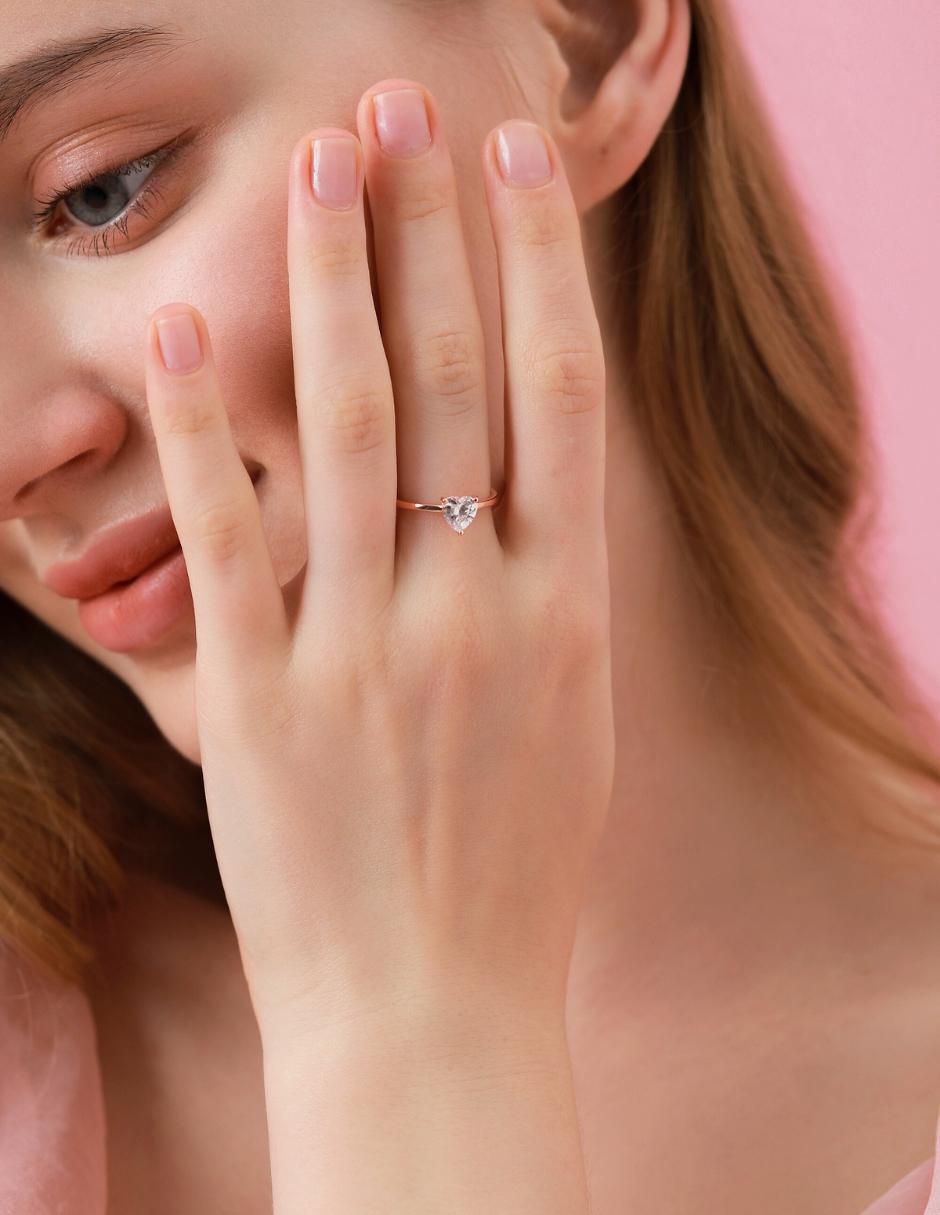 Anillo de corazón de plata vermeil P 925 zirconia cúbica con acabado baño de oro rosa 11