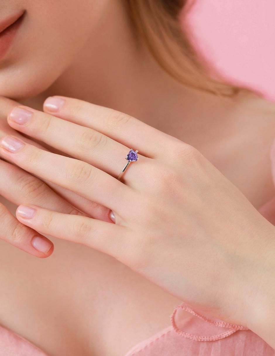 Anillo de corazón P 925 de plata zirconia cúbica brillante 6