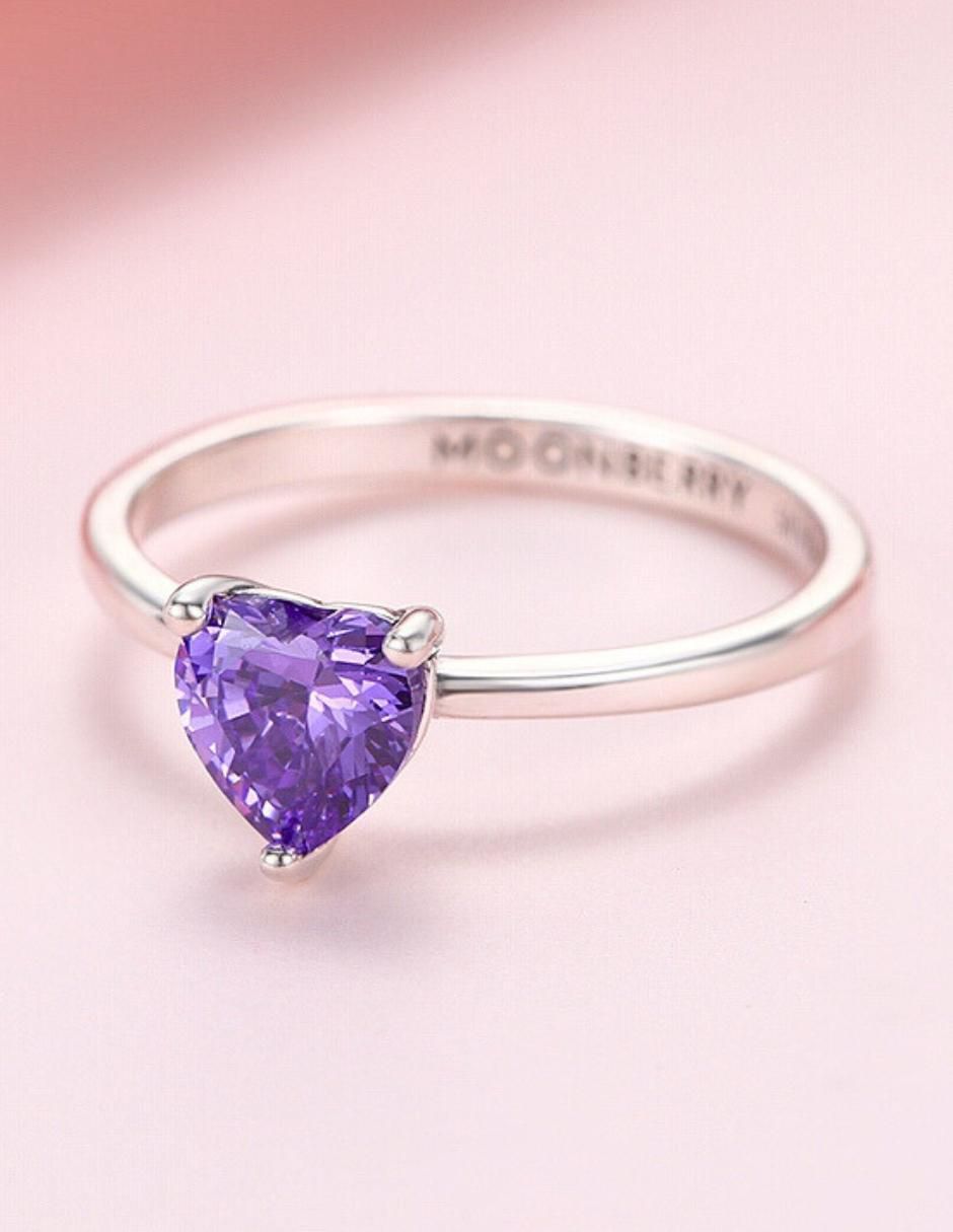 Anillo de corazón P 925 de plata zirconia cúbica brillante