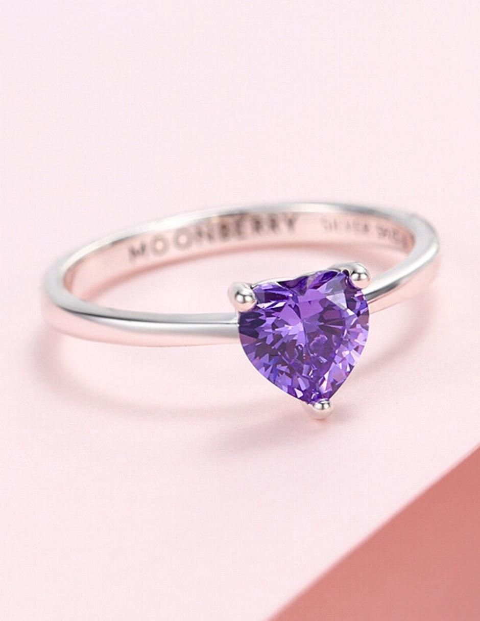Anillo de corazón P 925 de plata zirconia cúbica brillante 9