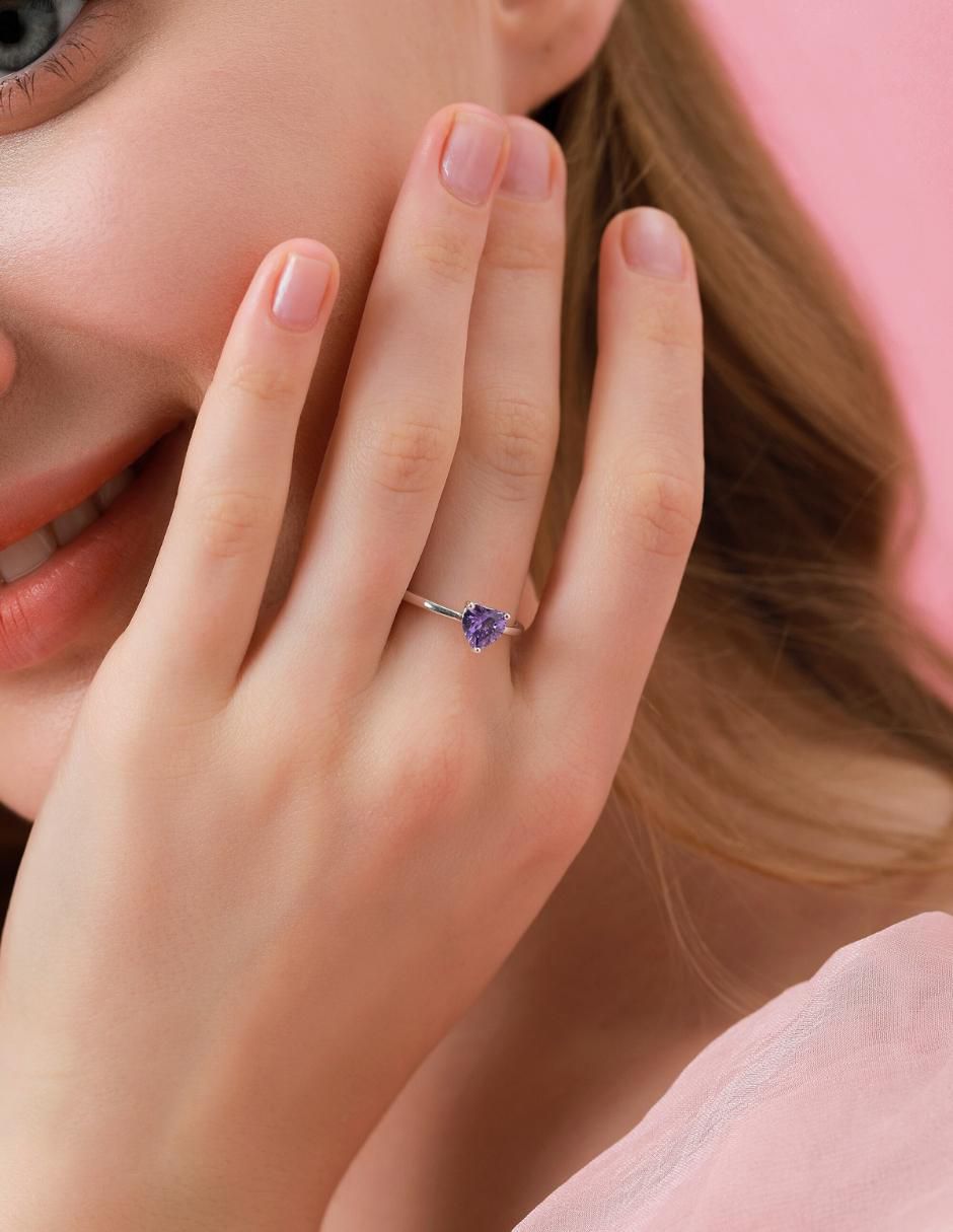 Anillo de corazón P 925 de plata zirconia cúbica brillante 12