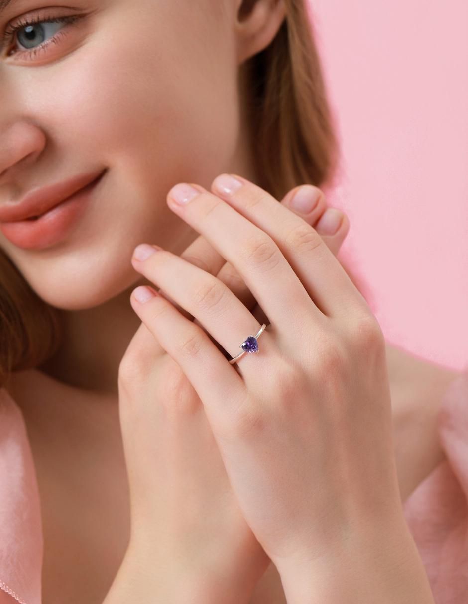 Anillo de corazón P 925 de plata zirconia cúbica brillante 7