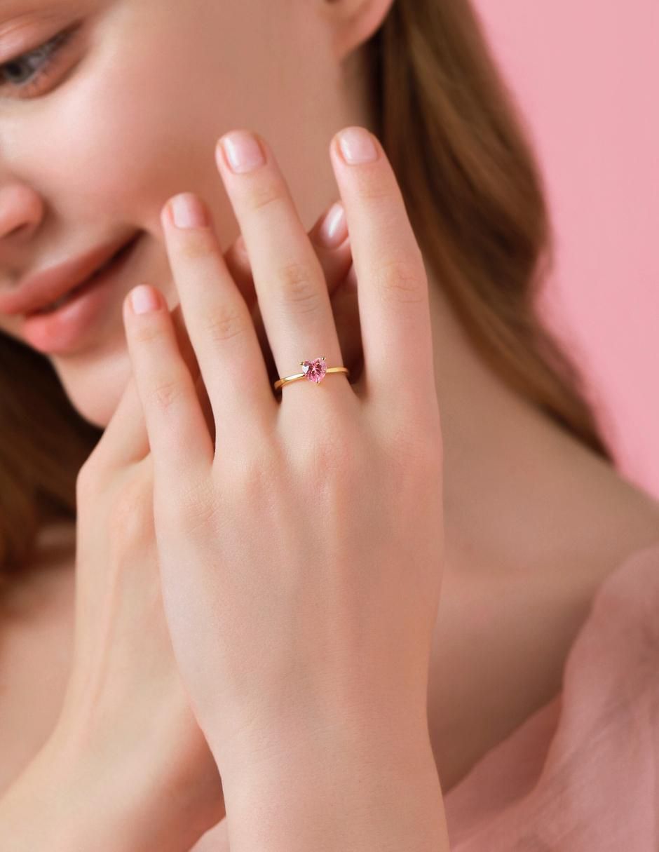 Anillo de corazón de plata vermeil P 925 zirconia cúbica con acabado baño de oro 6