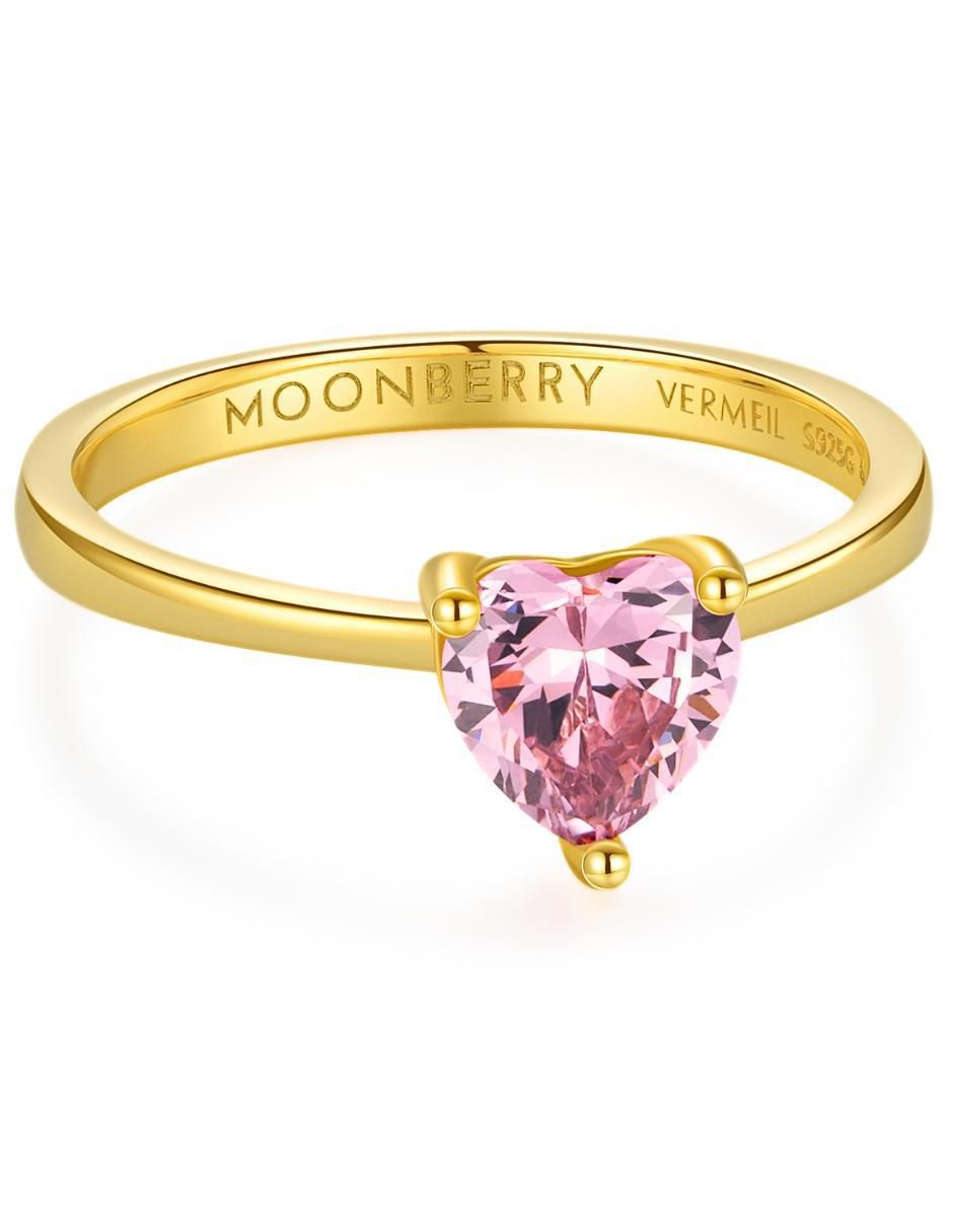 Anillo de corazón de plata vermeil P 925 zirconia cúbica con acabado baño de oro 8