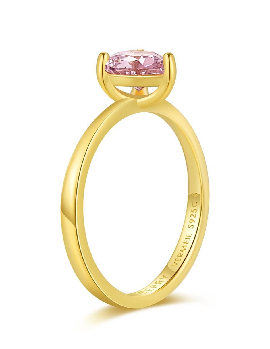 Anillo de corazón de plata vermeil P 925 zirconia cúbica con acabado baño de oro