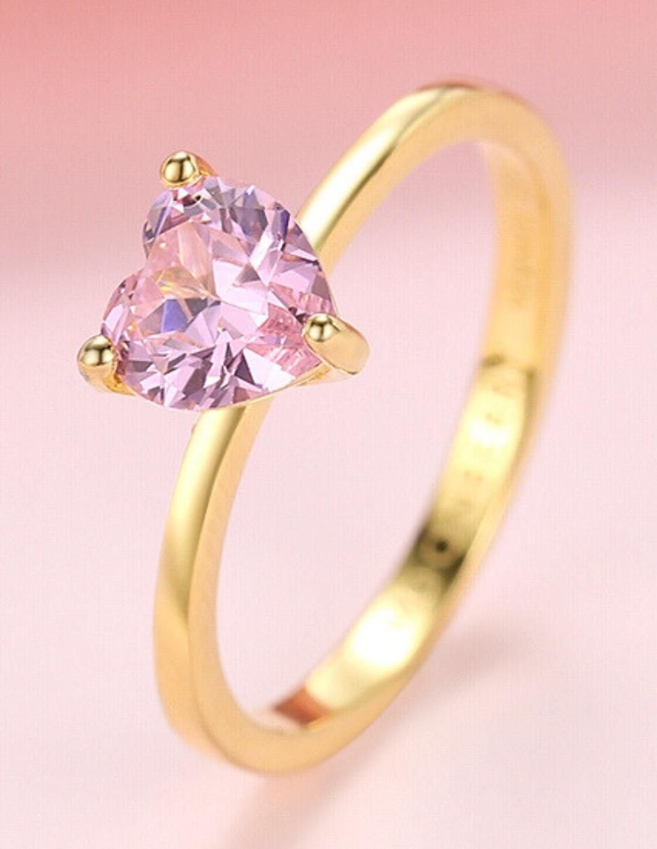 Anillo de corazón de plata vermeil P 925 zirconia cúbica con acabado baño de oro 13