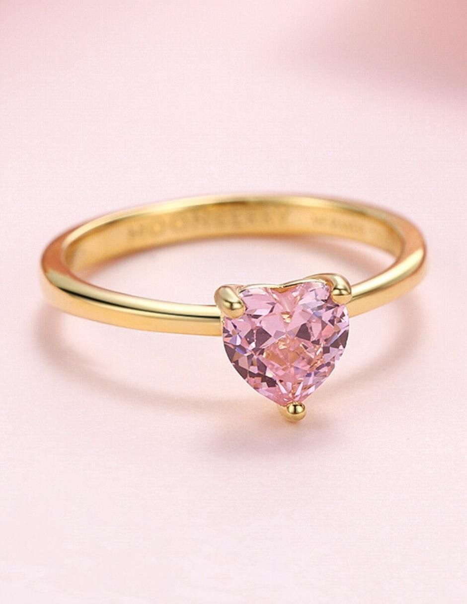 Anillo de corazón de plata vermeil P 925 zirconia cúbica con acabado baño de oro