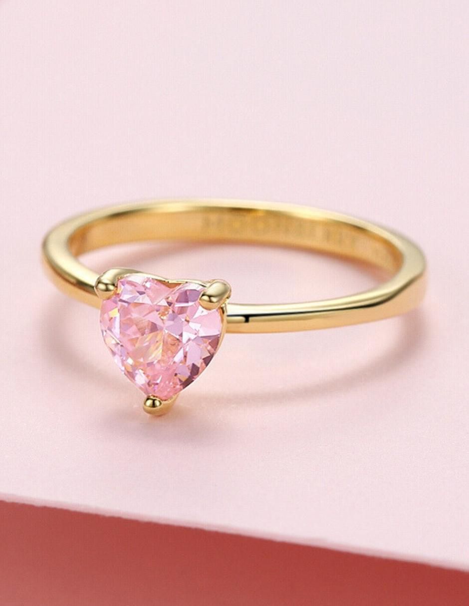 Anillo de corazón de plata vermeil P 925 zirconia cúbica con acabado baño de oro 9