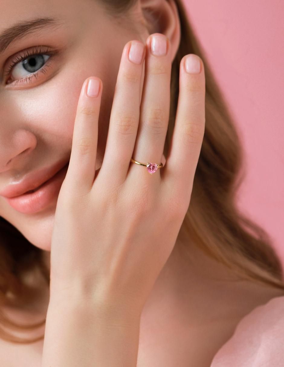 Anillo de corazón de plata vermeil P 925 zirconia cúbica con acabado baño de oro 11