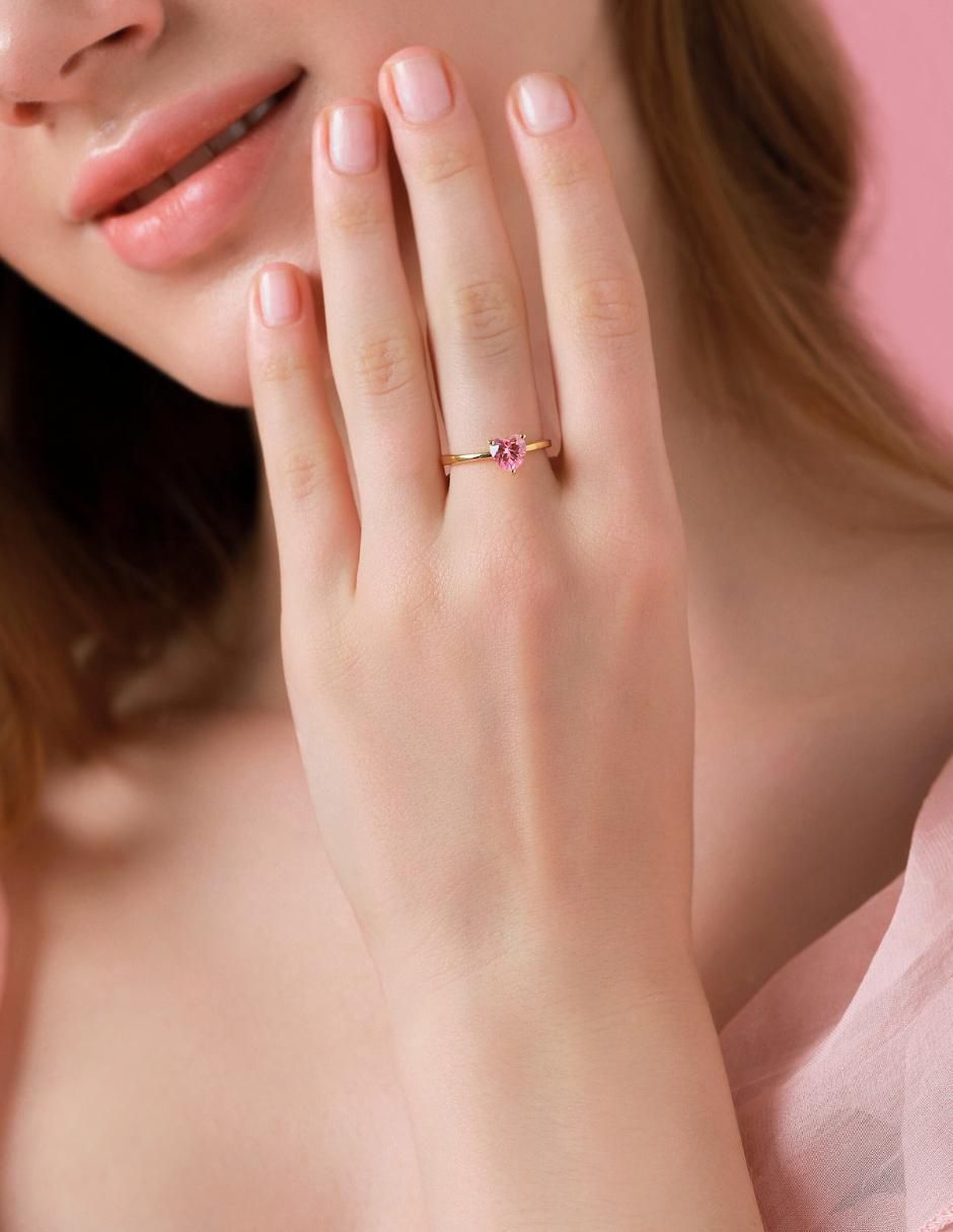 Anillo de corazón de plata vermeil P 925 zirconia cúbica con acabado baño de oro 7