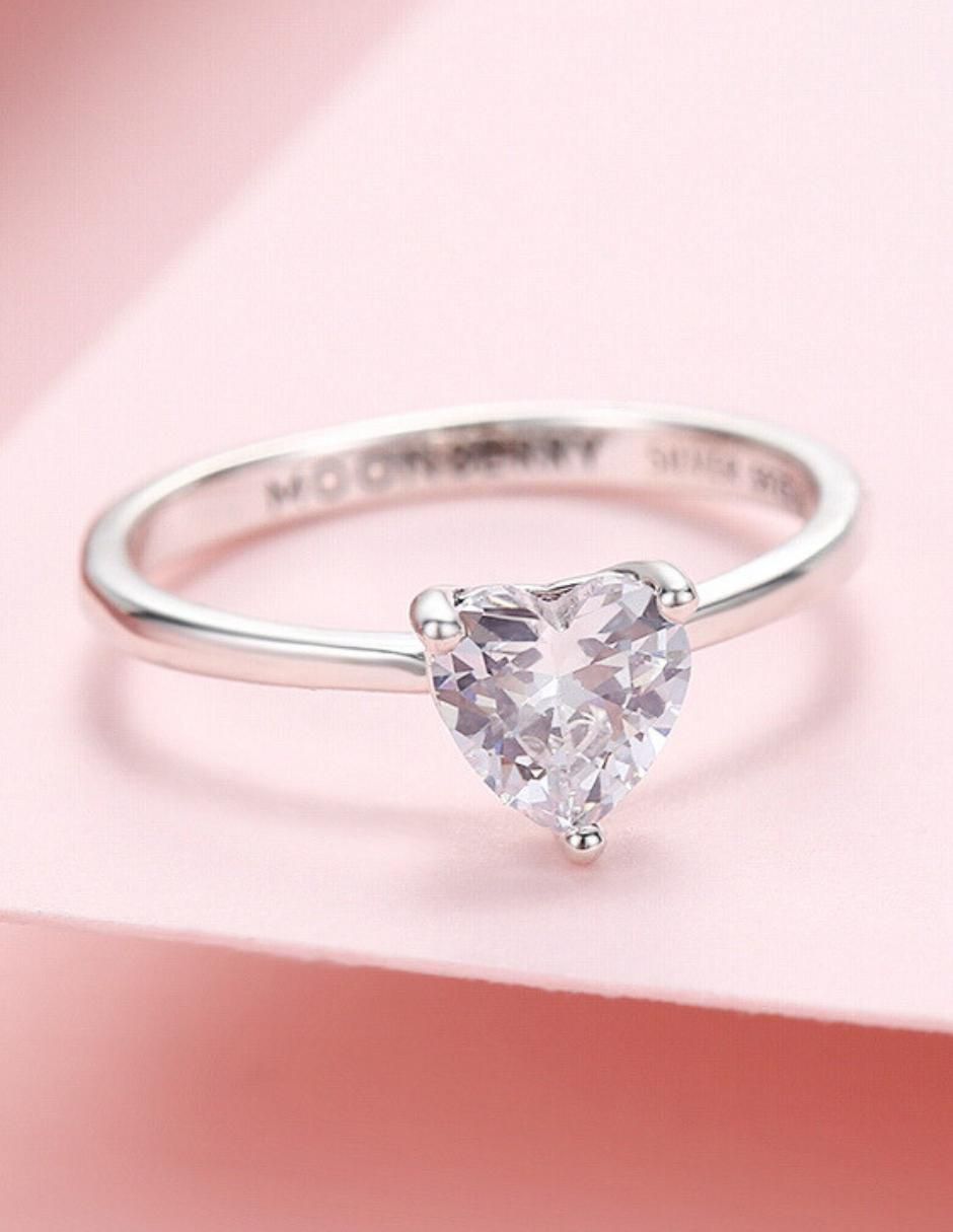 Anillo de corazón P 925 de plata zirconia cúbica brillante