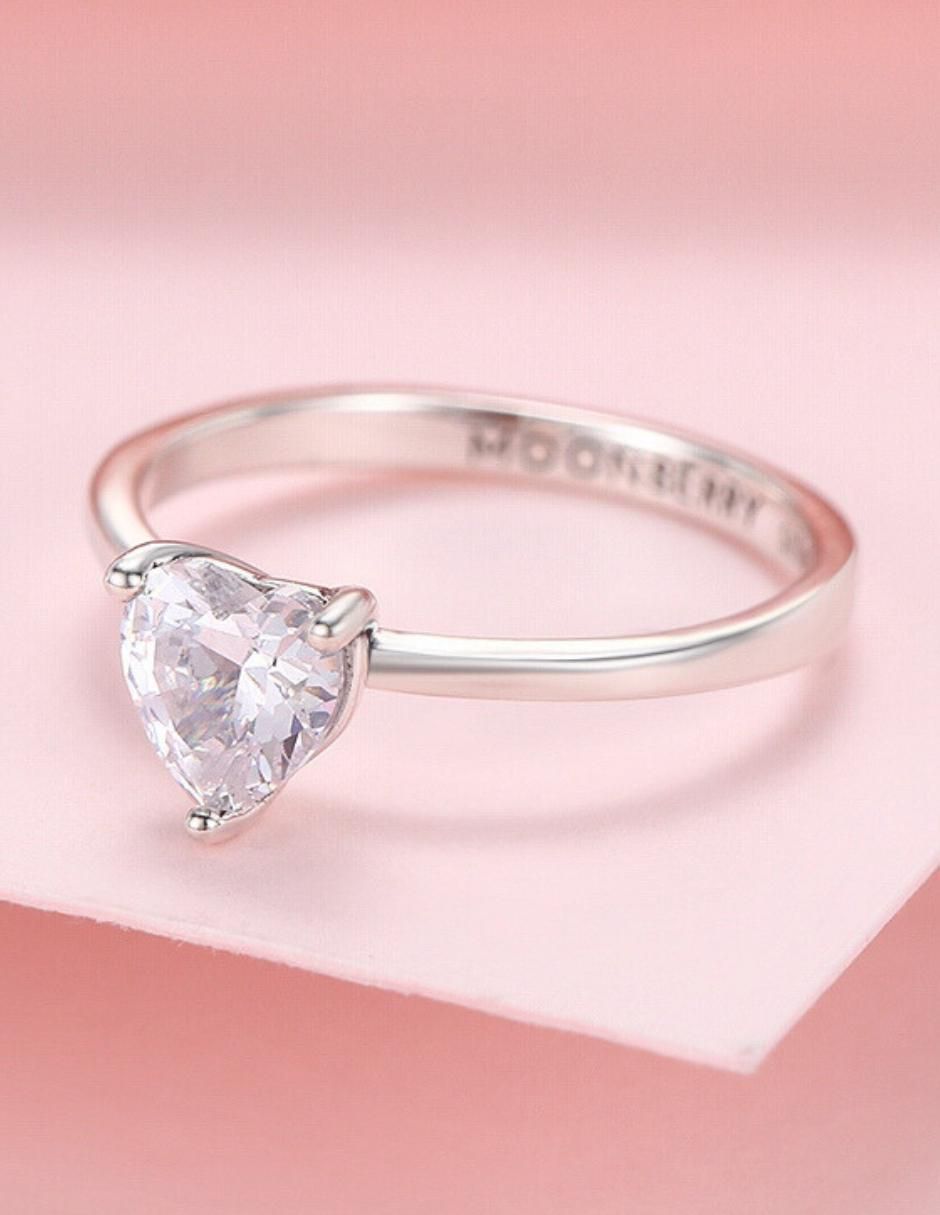 Anillo de corazón P 925 de plata zirconia cúbica brillante 9