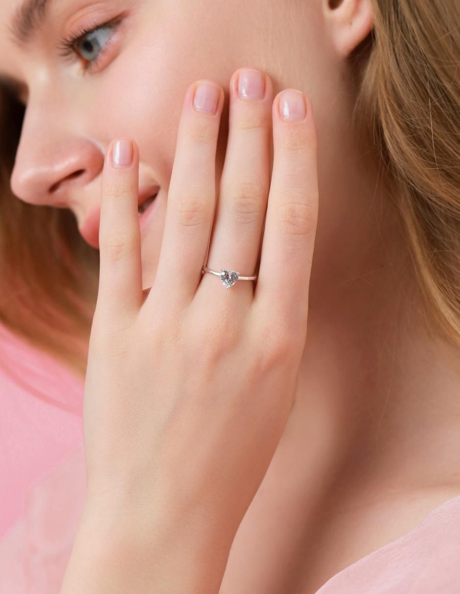 Anillo de corazón P 925 de plata zirconia cúbica brillante 12
