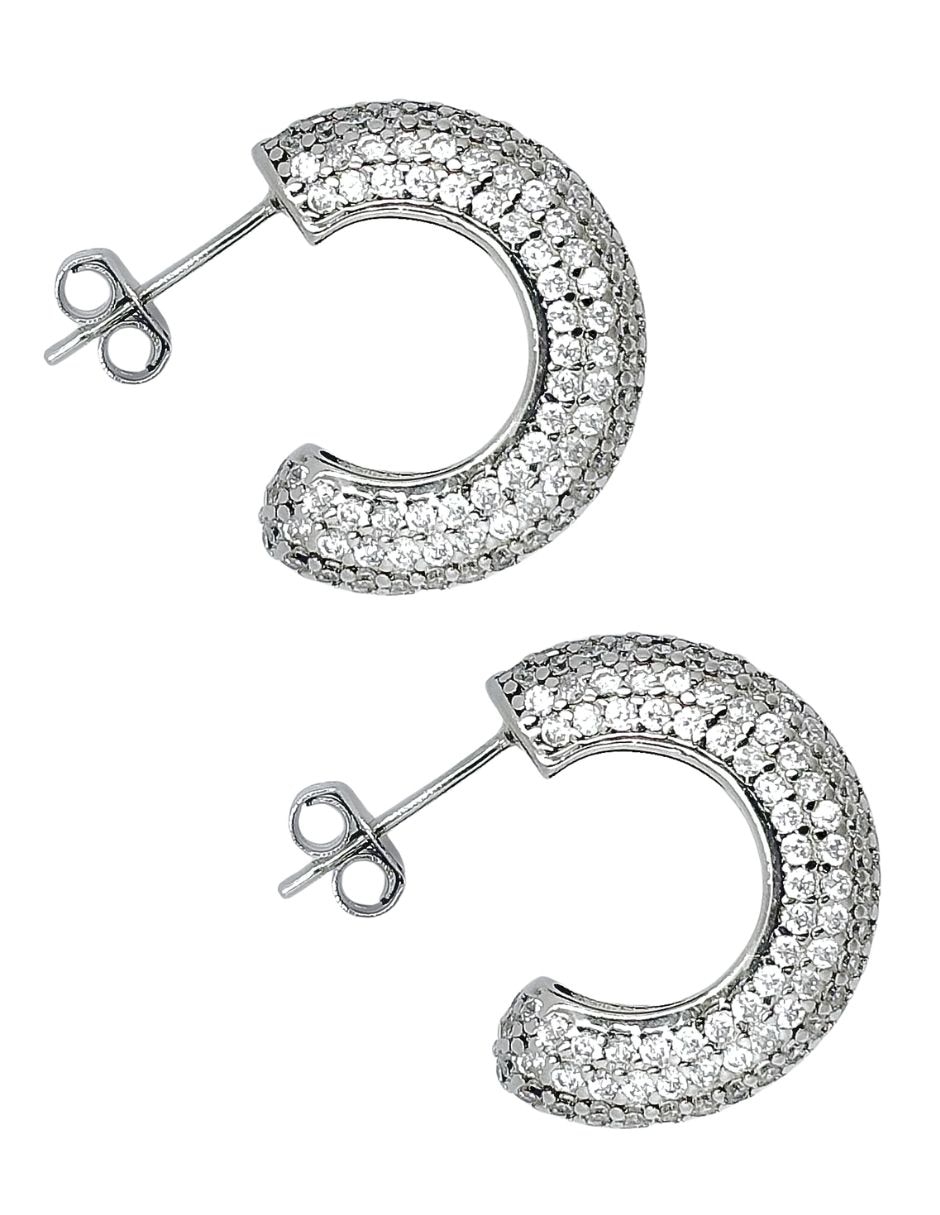 Arracadas de media luna Aretize de plata P 925 con acabado pavé zirconia