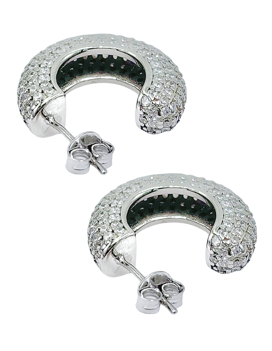 Arracadas de media luna Aretize de plata P 925 con acabado pavé zirconia