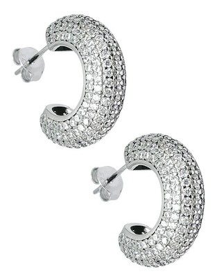 Arracadas de media luna Aretize de plata P 925 con acabado pavé zirconia