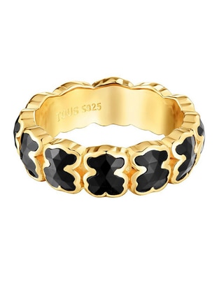 Anillo de oso Icon Color de plata P 925 ónix con acabado baño de oro Anillo de oso Icon Color de plata P 925 ónix con acabado baño de oro
