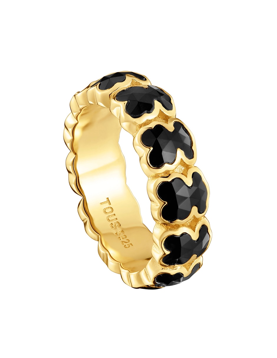 Anillo de oso Icon Color de plata P 925 ónix con acabado baño de oro 5