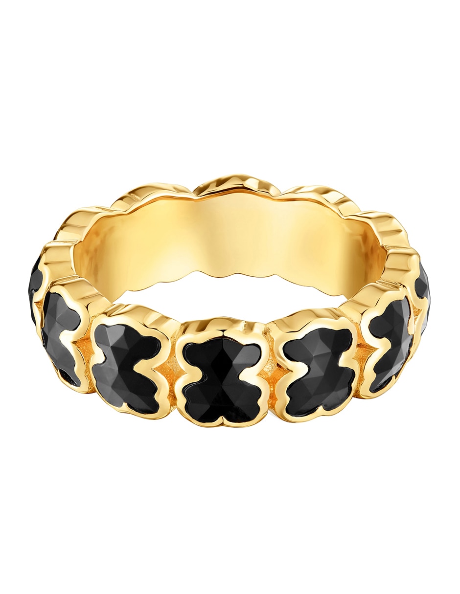 Anillo de oso Icon Color de plata P 925 ónix con acabado baño de oro 4